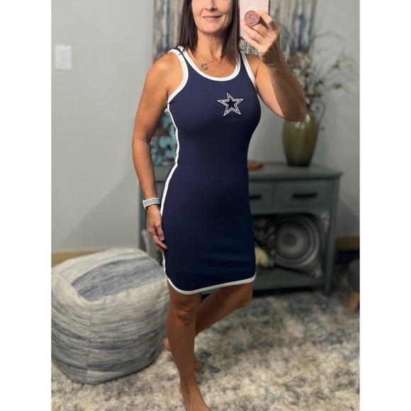 Dallas Cowboys Embroidered Ribbed Scoop Neck Tank Dress Blue 0424 - Picture 5 of 7
